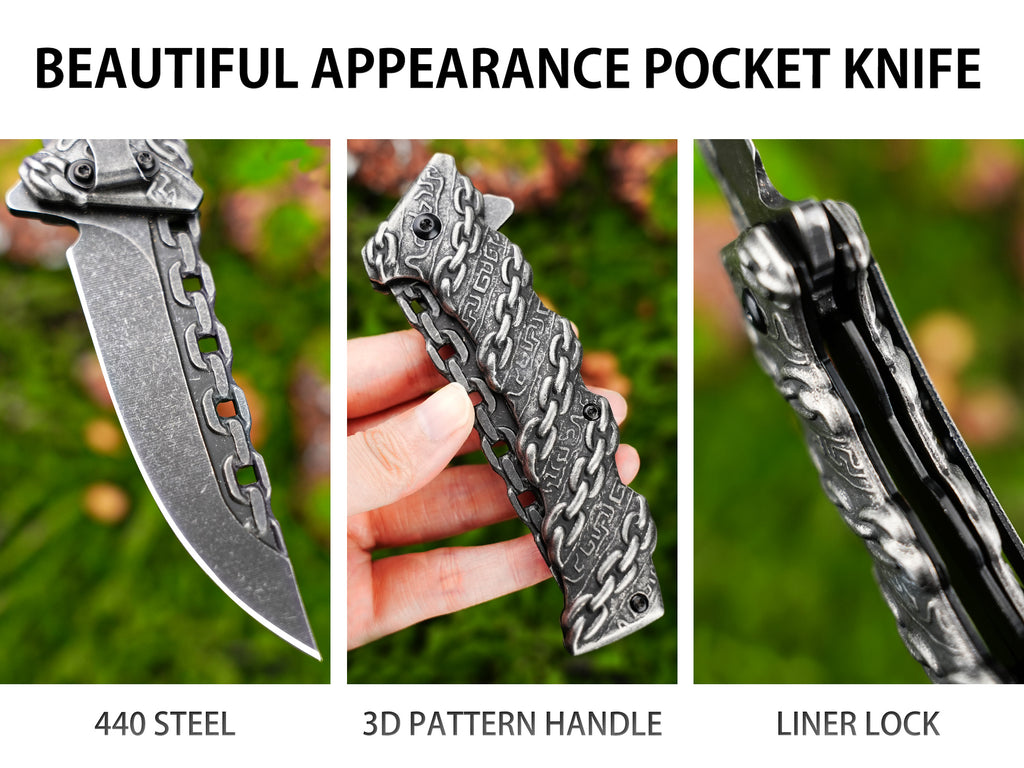 NedFoss Chain Pocket Knife, Folding Knife, Cool EDC Knife