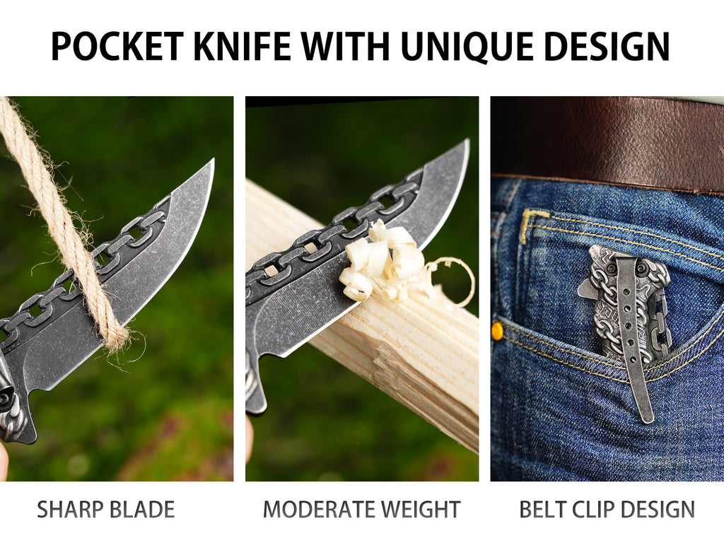 NedFoss Chain Pocket Knife, Folding Knife, Cool EDC Knife
