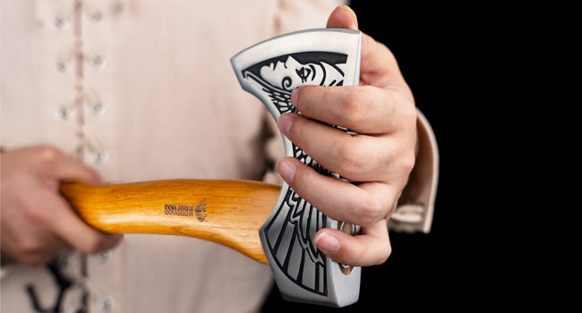 NedFoss Valkyrie 13" Viking Axe, Bearded Axe with Leather Sheath, Beech Wood Handle, Excellent Gifts for Men