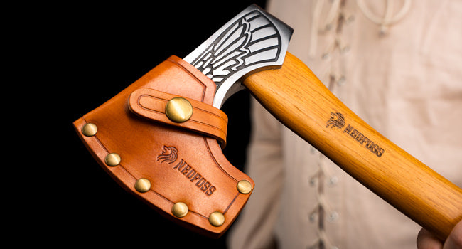 NedFoss Valkyrie 13" Viking Axe, Bearded Axe with Leather Sheath, Beech Wood Handle, Excellent Gifts for Men