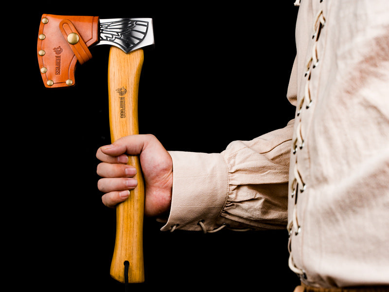 NedFoss Valkyrie 13" Viking Axe, Bearded Axe with Leather Sheath, Beech Wood Handle, Excellent Gifts for Men