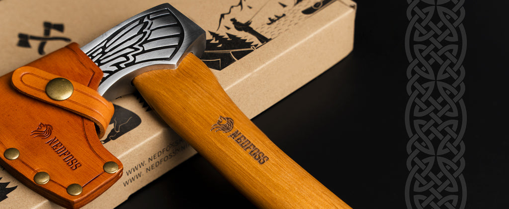NedFoss Valkyrie 13" Viking Axe, Bearded Axe with Leather Sheath, Beech Wood Handle, Excellent Gifts for Men