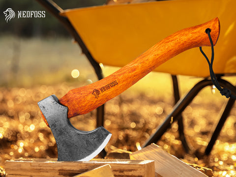 NEDFOSS Camping Hatchet Axe,, Viking Axe with Steel Wedge, Hand Forged Hatchets for Camping and Survival, Gift for Men