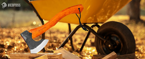 NEDFOSS Camping Hatchet Axe,Viking Axe with Steel Wedge, Hand Forged Hatchets for Camping and Survival Wooden Handle Bushcraft Axe with Sheath, Gift for Men