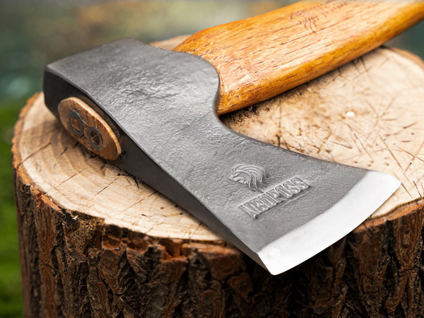 NedFoss RF38 15" Outdoor Hatchet, Forged Carbon Steel and Head Beech Wood Handle,  Comes With Retro Leather Sheath