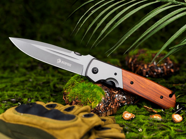 NedFoss DA52 Huge Pocket Knife,  Blade Folding Knife with Wood Handle, Safety Liner Lock and Belt Clip