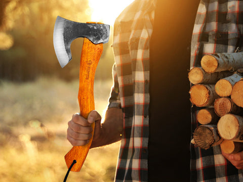 NEDFOSS Camping Hatchet Axe, Viking Axe with Steel Wedge, Hand Forged Hatchets for Camping and Survival ,Wooden Handle Bushcraft Axe with Sheath, Gift for Men