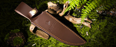 NedFoss SA78 Fixed Blade Bowie Knife with Leather Sheath, 7'' 440 Blade Hunting Knife Survival Knives with Wood Handle