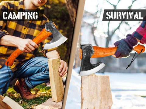 NEDFOSS Camping Hatchet Axe, Viking Axe with Steel Wedge, Hand Forged Hatchets for Camping and Survival ,Wooden Handle Bushcraft Axe with Sheath, Gift for Men