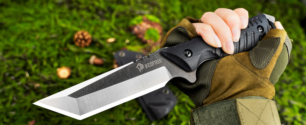 NedFoss Dragon Fixed Blade Knife with Kydex Sheath and Fire Starter, 440C Full Tang Blade, G10 Handle