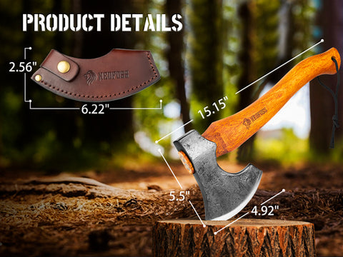 NEDFOSS Camping Hatchet Axe,, Viking Axe with Steel Wedge, Hand Forged Hatchets for Camping and Survival, Gift for Men