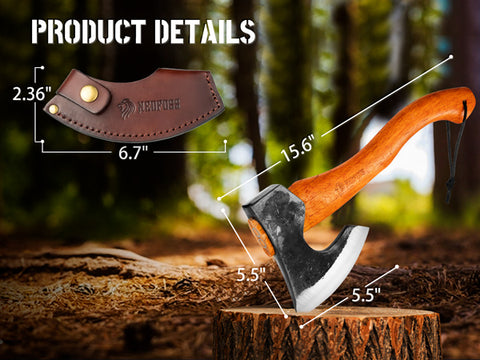 NEDFOSS Camping Hatchet Axe, Viking Axe with Steel Wedge, Hand Forged Hatchets for Camping and Survival ,Wooden Handle Bushcraft Axe with Sheath, Gift for Men