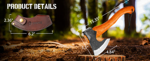 NEDFOSS Camping Hatchet Axe,Viking Axe with Steel Wedge, Hand Forged Hatchets for Camping and Survival Wooden Handle Bushcraft Axe with Sheath, Gift for Men