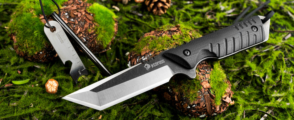 NedFoss Dragon Fixed Blade Knife with Kydex Sheath and Fire Starter, 440C Full Tang Blade, G10 Handle