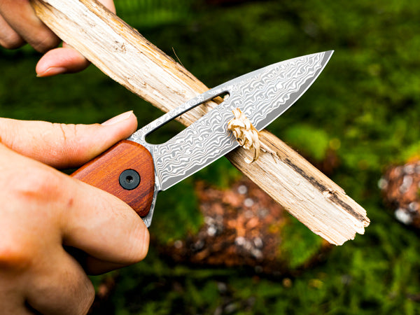 Mustang EDC Damascus Pocket Knife,  Damascus Steel Blade with Rosewood Handle