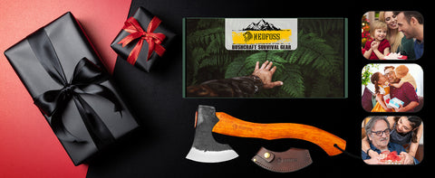 NEDFOSS Camping Hatchet Axe,Viking Axe with Steel Wedge, Hand Forged Hatchets for Camping and Survival Wooden Handle Bushcraft Axe with Sheath, Gift for Men