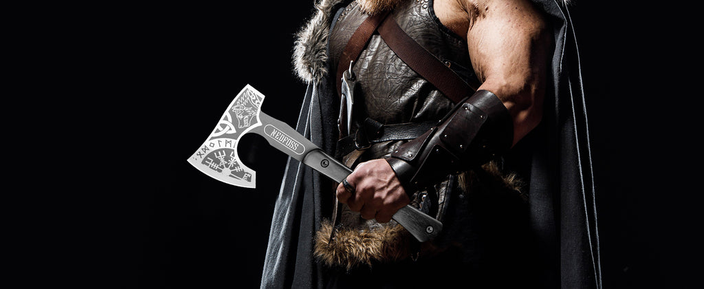 NedFoss Berserker Tomahawk Nordic Valhalla Vikings Bearded Axe with Leather Sheath