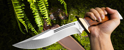 NedFoss SA78 Fixed Blade Bowie Knife with Leather Sheath, 7'' 440 Blade Hunting Knife Survival Knives with Wood Handle