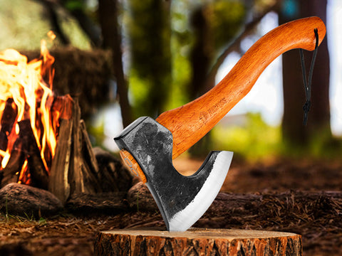 NEDFOSS Camping Hatchet Axe, Viking Axe with Steel Wedge, Hand Forged Hatchets for Camping and Survival ,Wooden Handle Bushcraft Axe with Sheath, Gift for Men