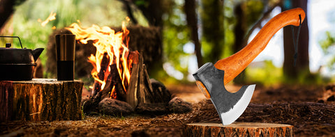 NEDFOSS Camping Hatchet Axe,Viking Axe with Steel Wedge, Hand Forged Hatchets for Camping and Survival Wooden Handle Bushcraft Axe with Sheath, Gift for Men