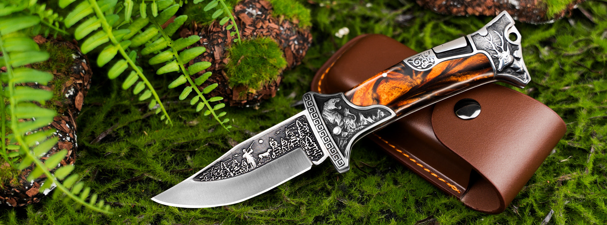 NedFoss tiger-shark 2.75 Damascus Pocket Knife with Engraved