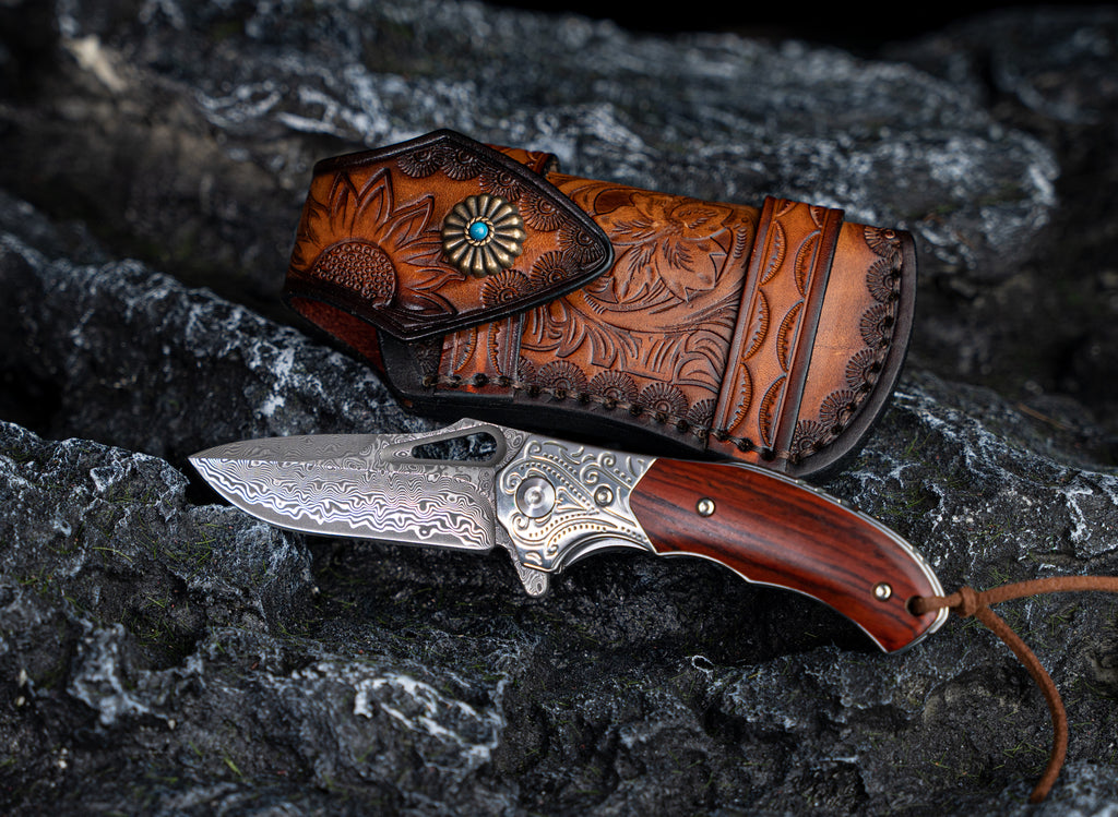 NedFoss Griffin Damascus Pocket Knife, VG10 Damascus Steel Blade