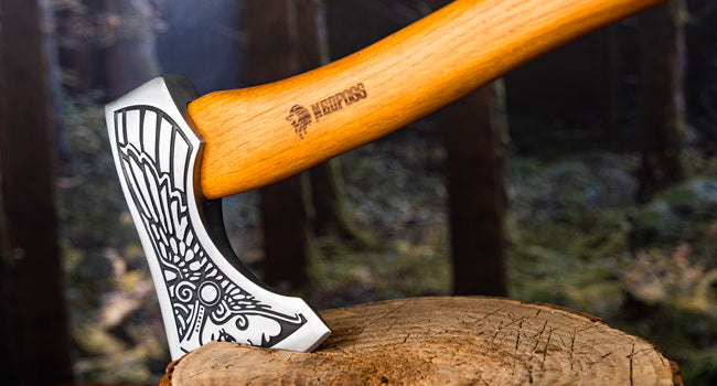 NedFoss Valkyrie 13" Viking Axe, Bearded Axe with Leather Sheath, Beech Wood Handle, Excellent Gifts for Men