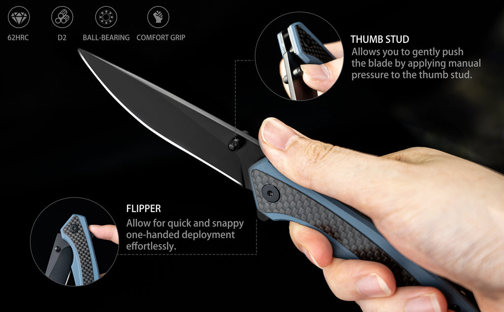 NedFoss Dolphin Pocket Knife,Carbon-Fiber and  D2 Steel Blade
