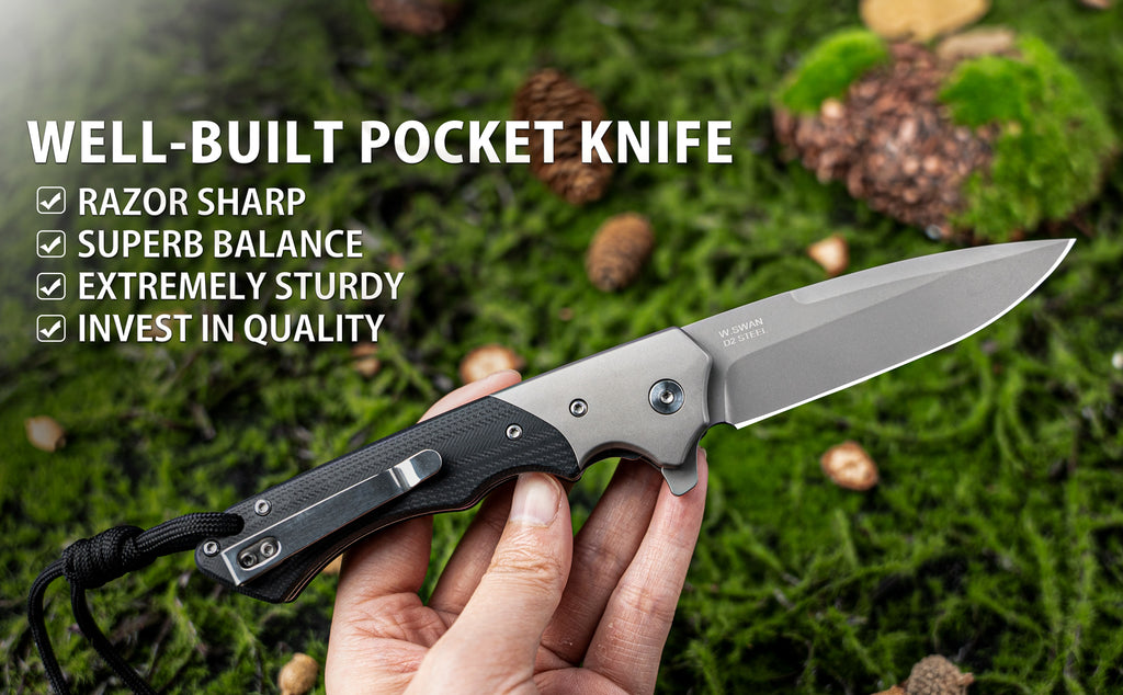 W.Swan Pocket Knife with D2 Steel Satin Blade and G10 Handle