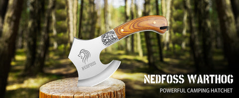NedFoss Warthog Camping Hatchet Axe, 9" Full Tang Small Axe Camp Hatchet with Leather Sheath, Survival Hatchet with Wood Handle