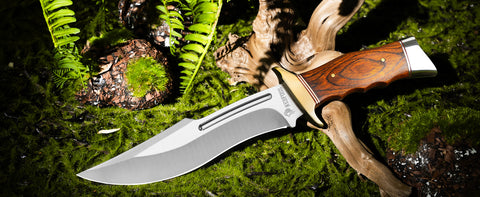 NedFoss SA78 Fixed Blade Bowie Knife with Leather Sheath, 7'' 440 Blade Hunting Knife Survival Knives with Wood Handle