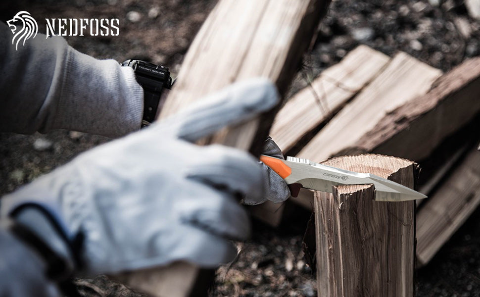 NedFoss Free-Wolf  Fixed Blade Survival Knife with 5Cr13Mov Blade and G10 Handle, Comes With Fire Starter and Kydex Sheath