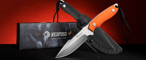 NedFoss Free-Wolf Fixed Blade Survival Knife with G10 Handle, Comes with Kydex Sheath and Fire Starter