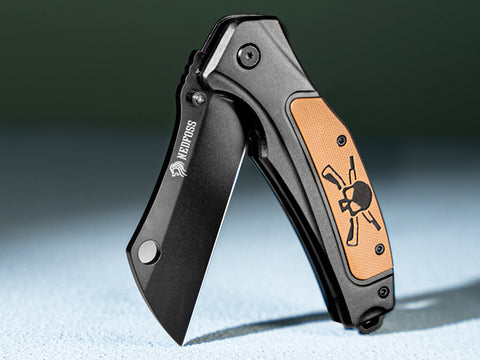 Mieba Pocket Knife for Men, D2 Steel Blade Folding Cleaver Pocket Knives with Clip, Unique Skull G10 Handle, Black Tactical Camping EDC Knife