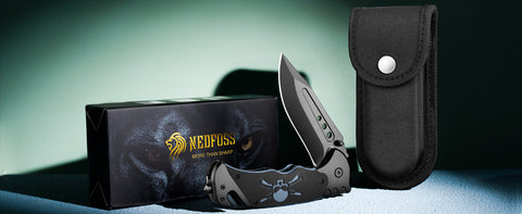 NedFoss Grizzly Tactical Pocket Knife with Glass Breaker and Seatbelt Cutter, Unique Skull G10 Handle, Christmas Gifts for Men Women