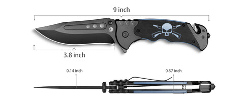 NedFoss Grizzly Tactical Pocket Knife with Glass Breaker and Seatbelt Cutter, Unique Skull G10 Handle, Christmas Gifts for Men Women