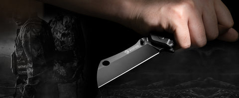 Mieba Pocket Knife for Men, D2 Steel Blade Folding Cleaver Pocket Knives with Clip, Unique Skull G10 Handle, Black Tactical Camping EDC Knife