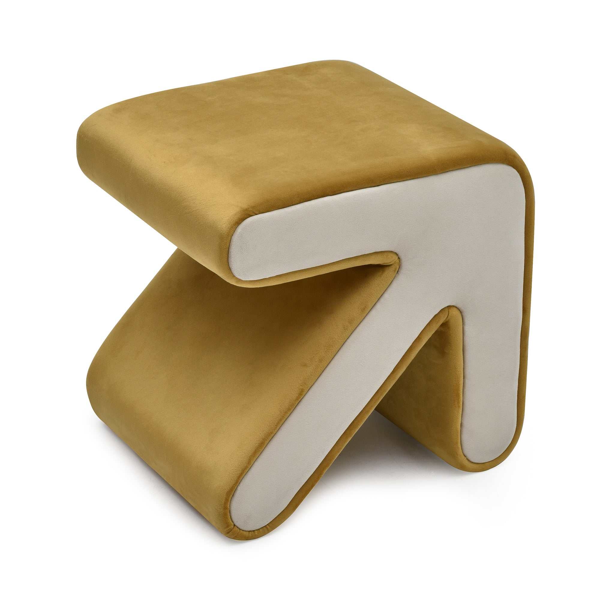 Modern Creative Upholstered Velvet Sofa Stool Kids Stool Shoe Bench Footrest Footstool Multifaceted Stool Ottoman Coffee Table Arrow Design Handicraft Decoration for Living Room Bedroom,Gold+Beige