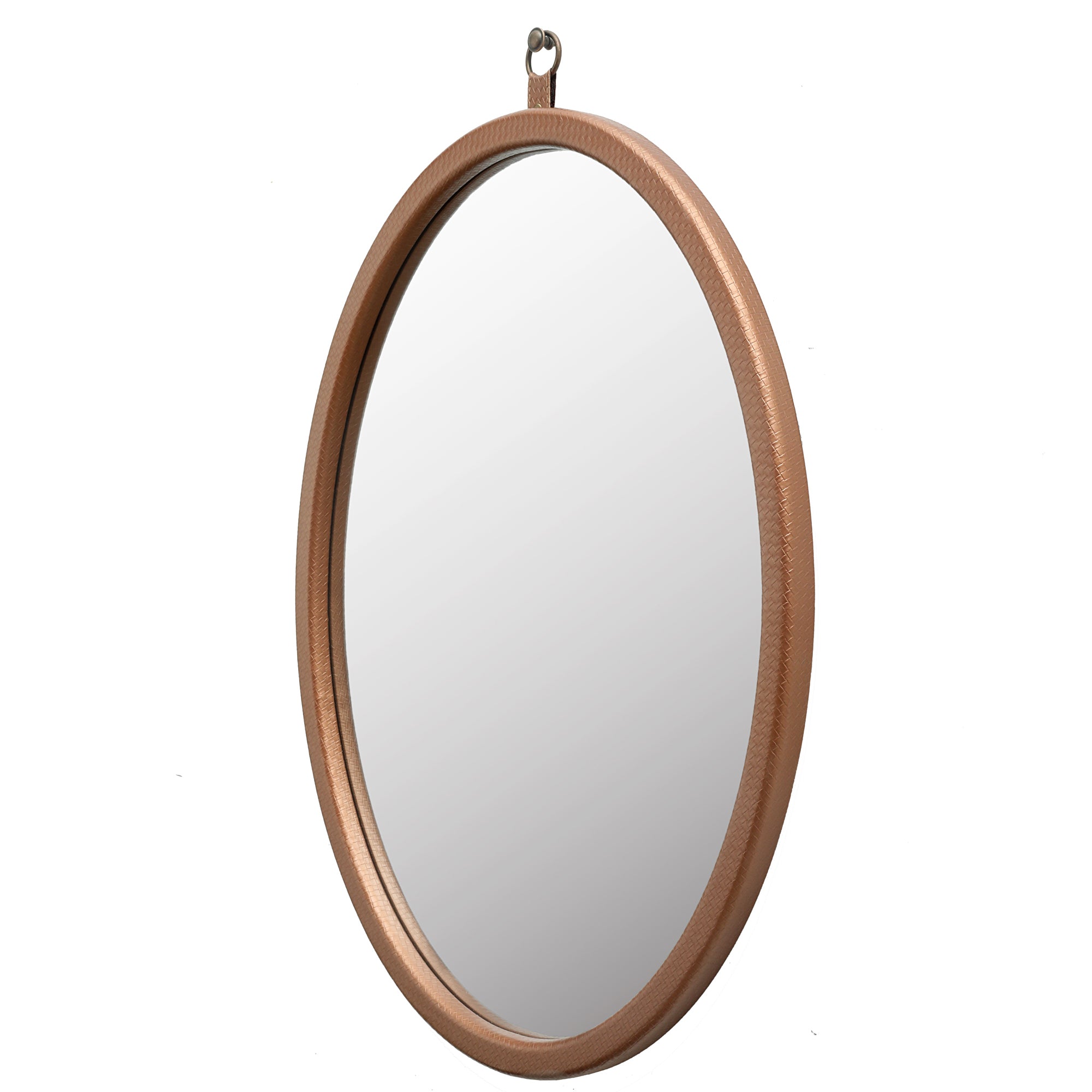Oval Champagne Woven Grain Decorative Wall Hanging Mirror,PU Covered MDF Framed Mirror for Bedroom Living Room Vanity Entryway Wall Decor,23.62x29.92inch