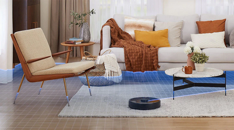 The Roborock S7 scanning the living room
