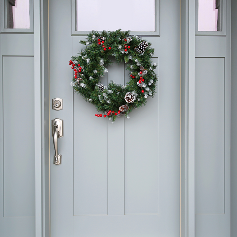 Front door with Christmas wreath