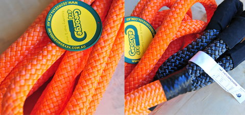 George4x4 uses 100% double-braided Nylon, which increases rope elongation up to 30%. Our kinetic ropes are hand spliced and rigorously tested. These ropes are Heavy Duty, but light and small enough to easily stow. They are much stronger and more durable than the common snatch strap.  Abrasion-Resistant coated eyelets offer longer life Water, UV and abrasive resistant Reduces potential of damage for both vehicles  30% stretching, increasing kinetic energy. 13300kgs*9m with reinforced eye Thickness 22mm