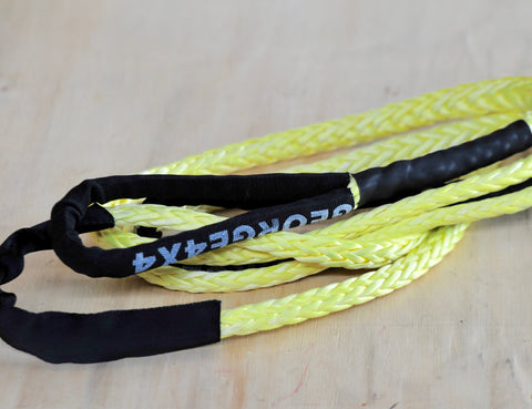 George4x4 Bridle Rope is constructed of a unique ultra-high molecular weight polyethylene material(UHMWPE), also known as Dyneema/Spectra. It is extremely high-strength and low-stretch. Description: UV resistant, waterproof and more durable Very light, can float in water Both ends have protective sleeves and one sliding sleeve on the middle Australian made, Australian tested Features: 10mm, Minimum Breaking force rated 9500kg Visible colour-yellow