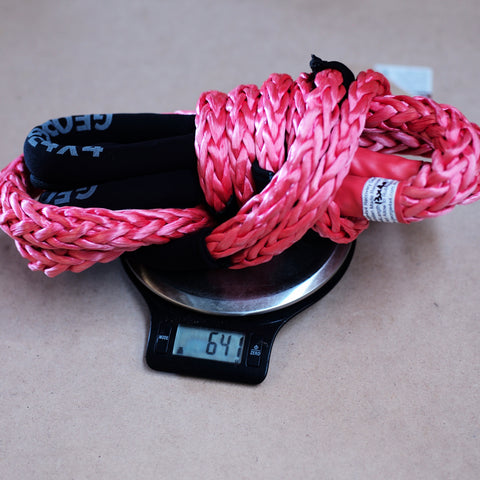 George4x4 Bridle Rope is constructed of a unique ultra-high molecular weight polyethylene material(UHMWPE), also known as Dyneema/Spectra. It is extremely high-strength and low-stretch. Description: UV resistant, waterproof and more durable Very light, can float in water Both ends have protective sleeves and one sliding sleeve on the middle Australian-made, Australian tested Features: 13mm, minimum breaking force 14000kg after spliced Visible colour-pink