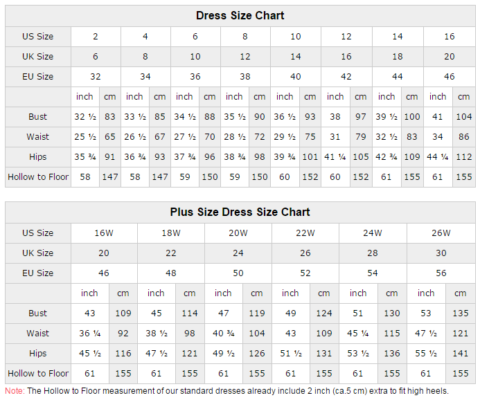Size Chart - AnnaCustomDress.com