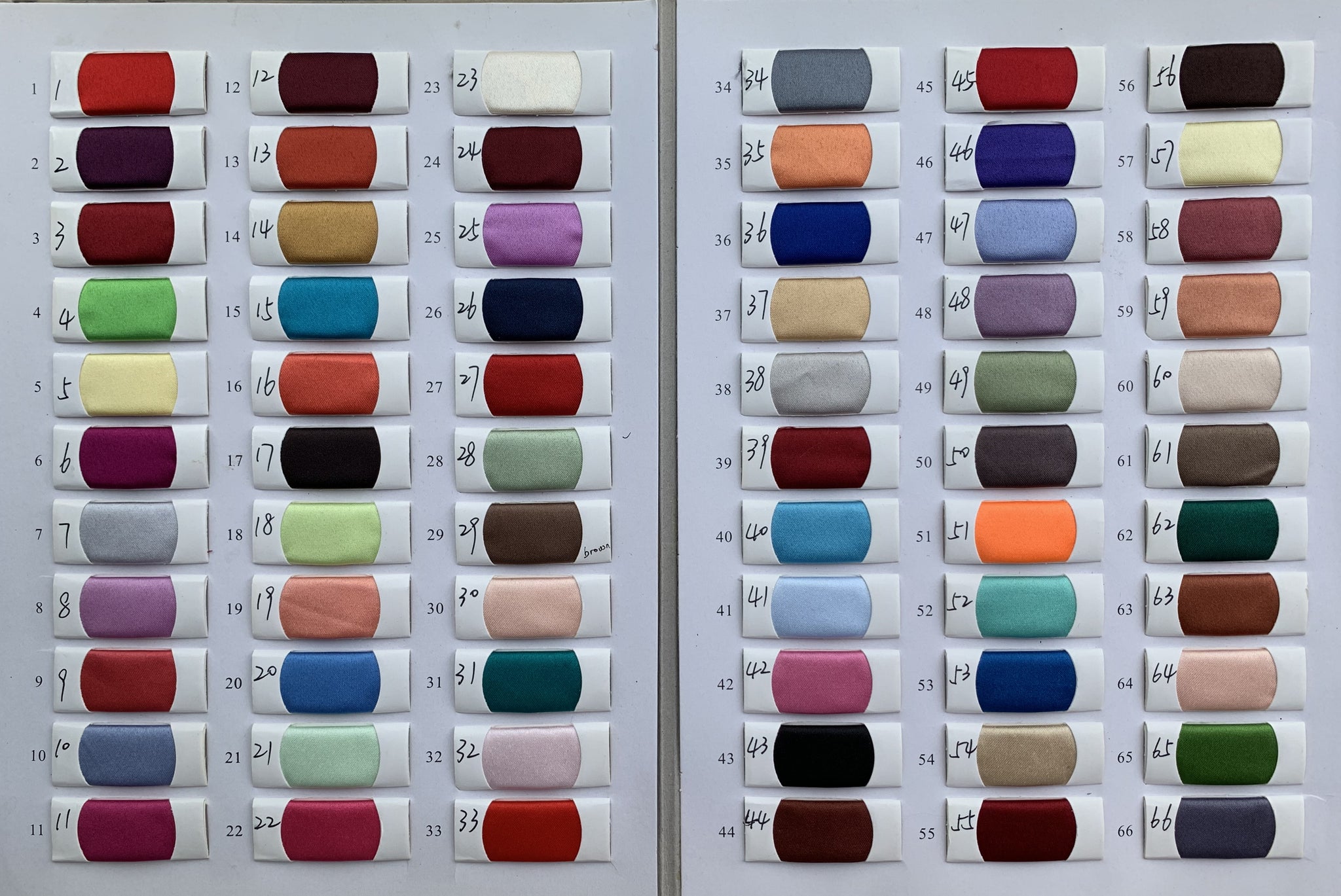 satin color chart for men's vest