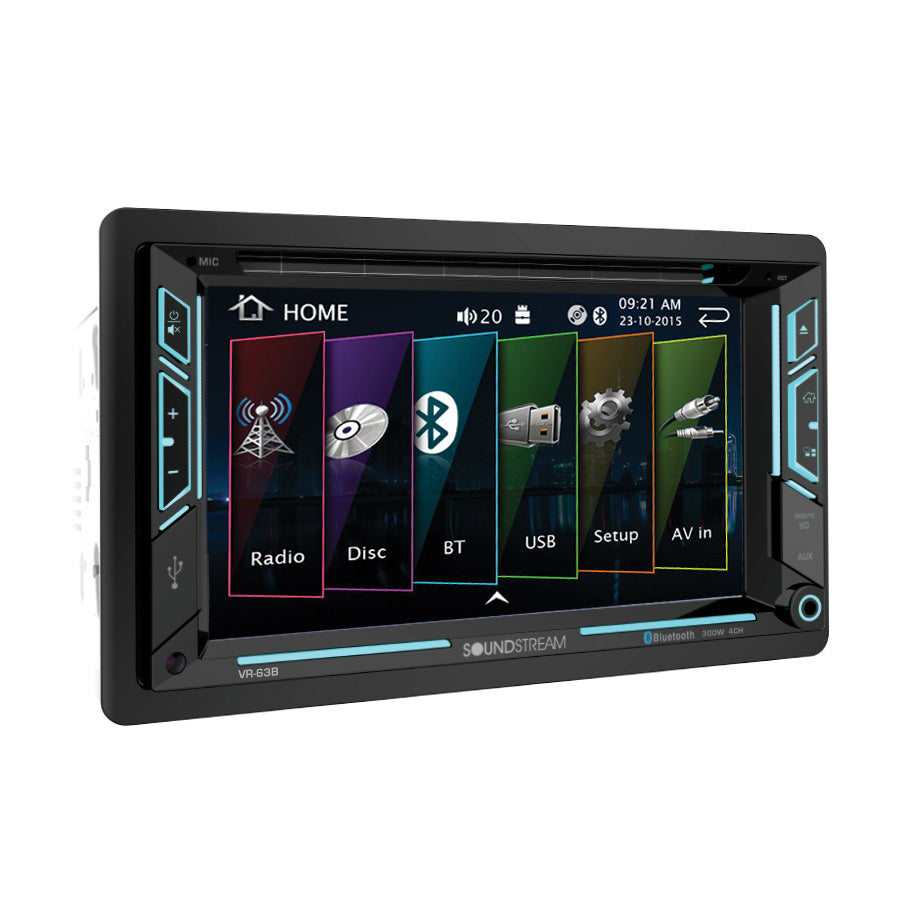  SoundStream VR63B 2-DIN AptiX Source Unit w/ Bluetooth & 6.2" LCD RGB Strips 