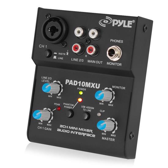  Pyle PAD10MXU 2 Channel Mini Mixer With USB Audio Interface 