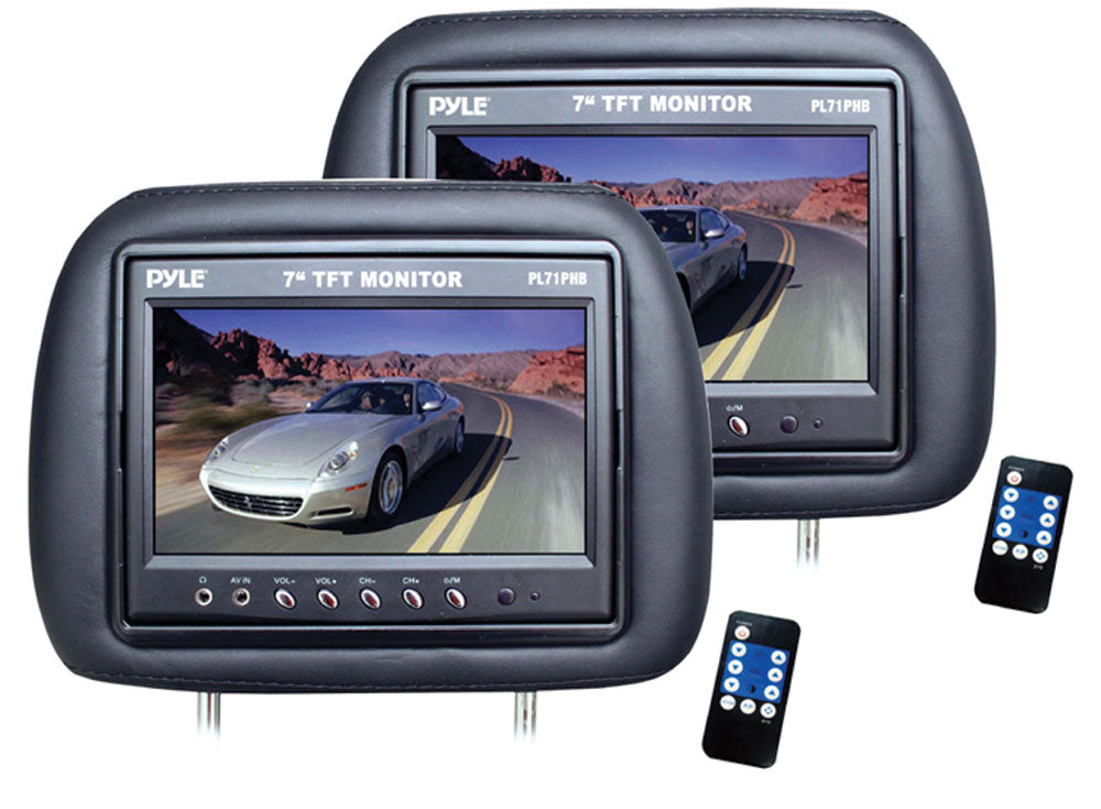  Pyle 7-Inch TFT-LCD Adjustable Headrest Pair Monitors, Built-in Speaker with a Wireless Remote Control. (PL71PHB) 