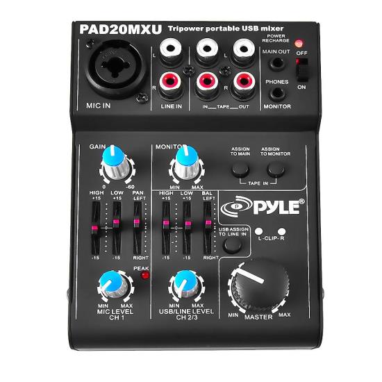  Pyle PAD20MXU 5-Channel Professional Compact Audio DJ Mixer With USB Interface 